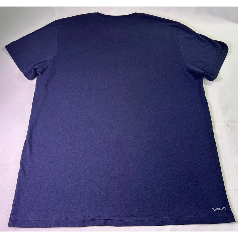 Adidas The Go-To Performance Tee Navy Blue‎ Distressed Logo Shirt Men's Large L